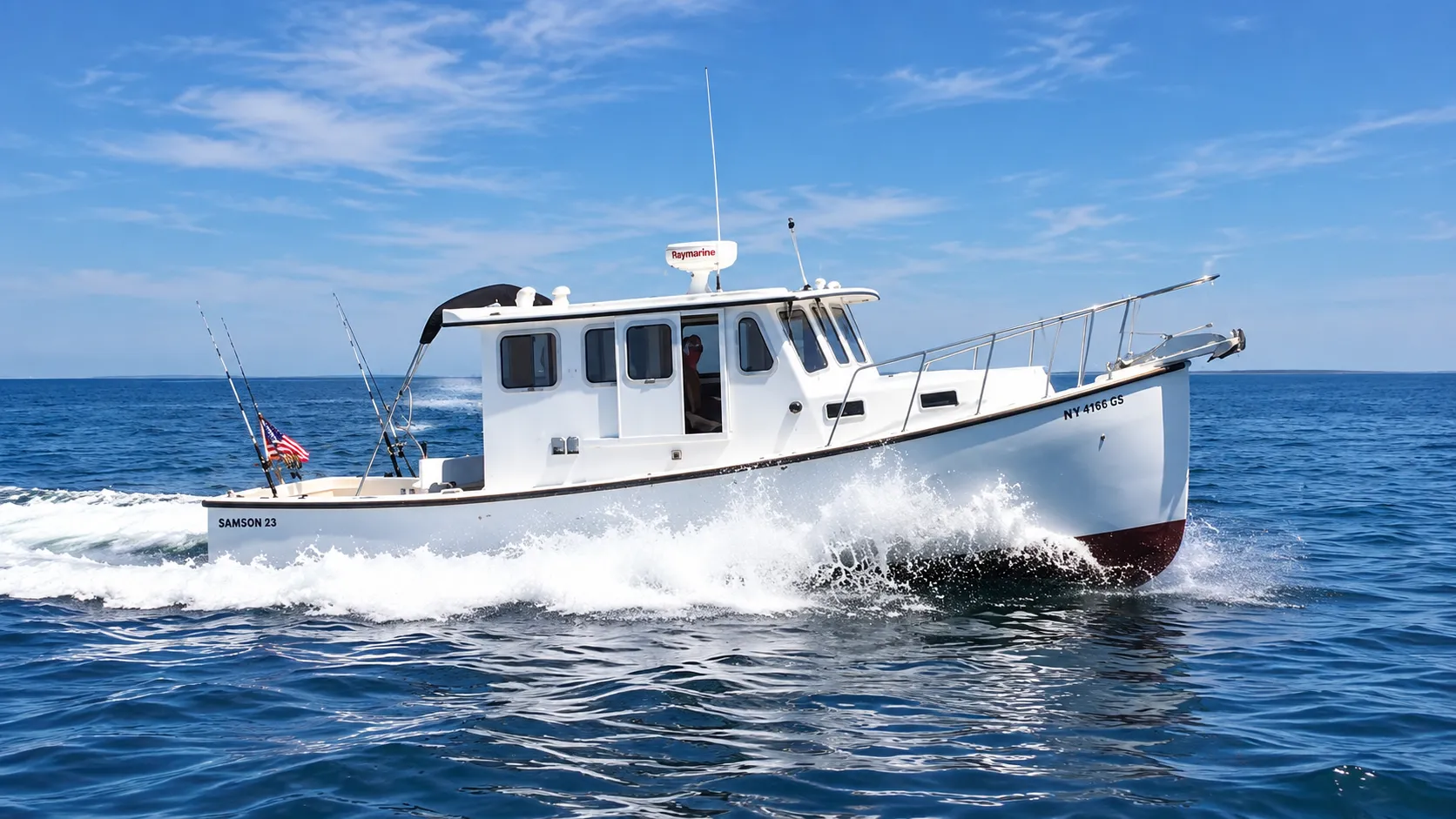 Lady Josephine burial at sea vessel underway on the Atlantic Ocean.